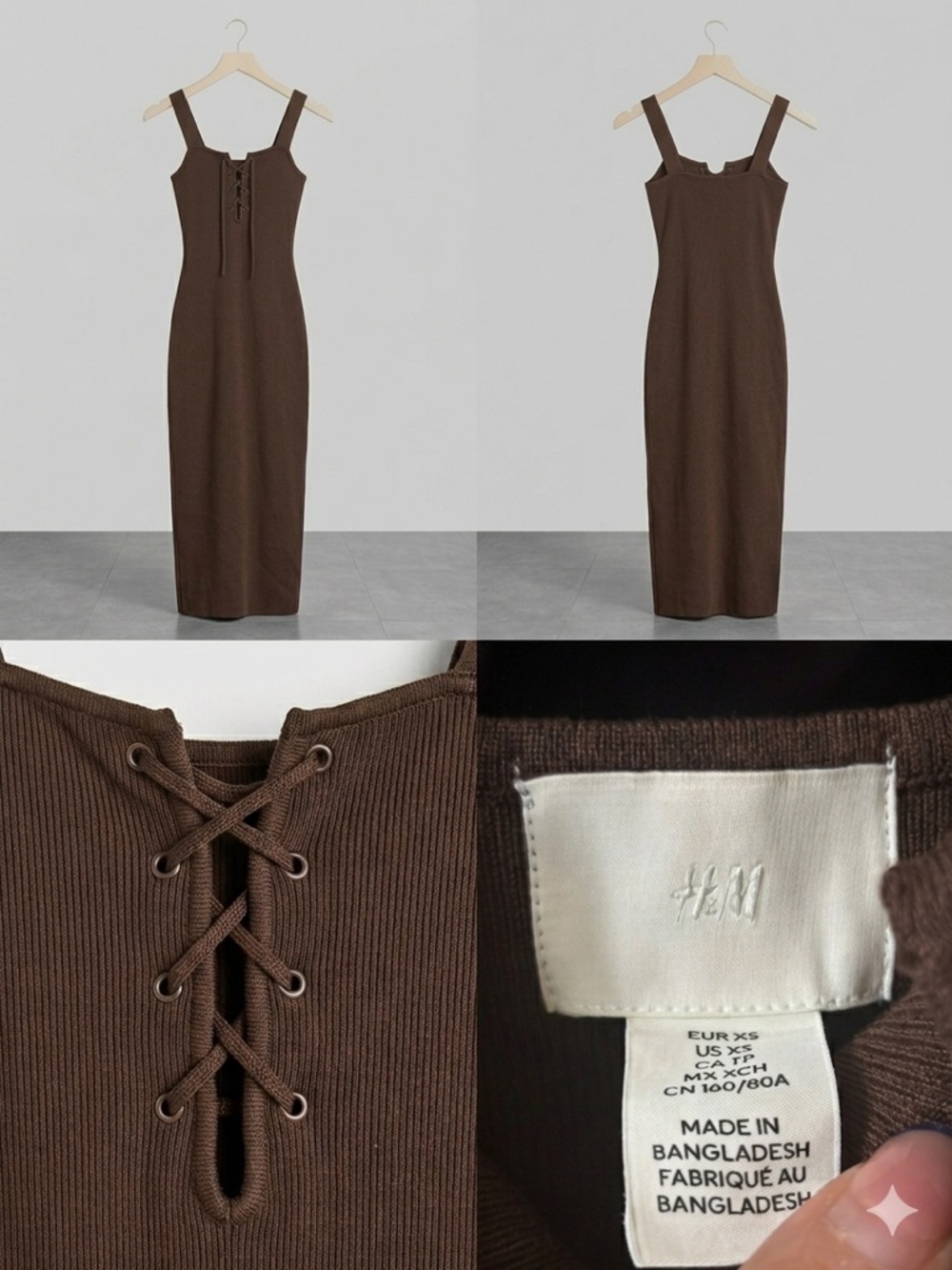 H&M Brown Ribbed Lace-Up Maxi Dress - Picture 2 of 7